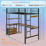 HomCom Twin Size with L-Shaped Desk, LED Lights, Charging Station, for Teens Adults, Twin Loft - B0DRJ5SBHF