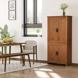 HOMCOM 64" Kitchen Pantry Cabinet, Freestanding Storage Cabinet with 4 Doors and 3 Adjustable Shelves for Dining Room, Oak - B0CGR31CKN