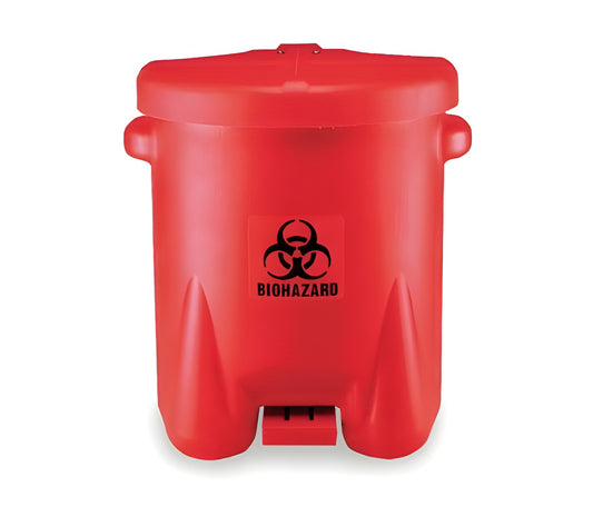 Grainger EAGLE - Biohazard Waste Container 21 X 18 X 22 Inch 14 Gallon Red Base / Red Lid Horizontal / Vertical Entry Gasketed Foot Pedal Lid - 4RF69