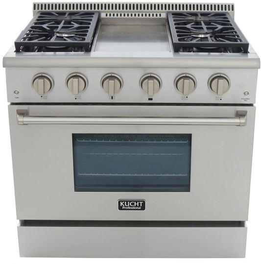 Kucht Professional 36 in. 5.2 cu ft. Natural Gas Range with Griddle and Silver Knobs -KRG3609U-S