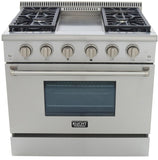 Kucht Professional 36 in. 5.2 cu ft. Natural Gas Range with Griddle and Silver Knobs -KRG3609U-S