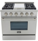 Kucht Professional 36 in. 5.2 cu ft. Natural Gas Range with Griddle and Silver Knobs - KRG3609U-S