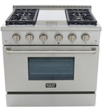 Kucht Professional 36 in. 5.2 cu ft. Natural Gas Range with Griddle and Silver Knobs -KRG3609U-S