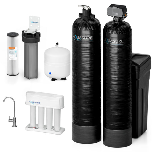 Aquasure Signature Elite Whole House Water Filter Bundle, 72,000 Grain Softener & RO System – AS-SE2000A