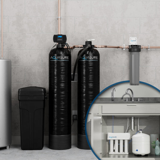 Aquasure Signature Elite Whole House Water Filter Bundle, 72,000 Grain Softener & RO System – AS-SE2000A