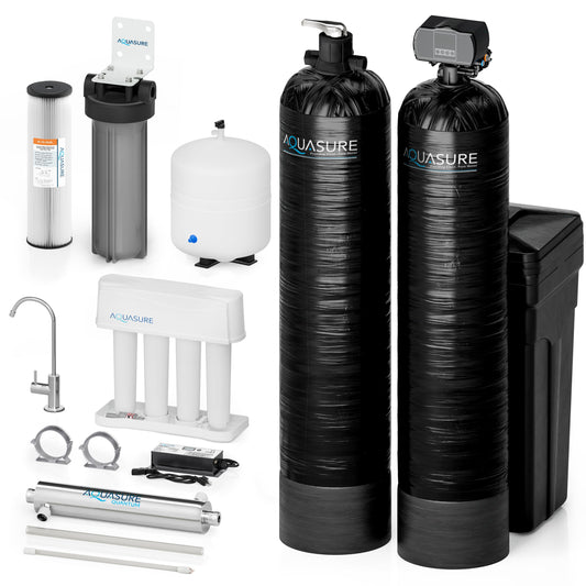Aquasure Signature Elite 1.5M Gallon Whole House Water System, 64K Grains, UV De-Activator – AS-SE1500FMU