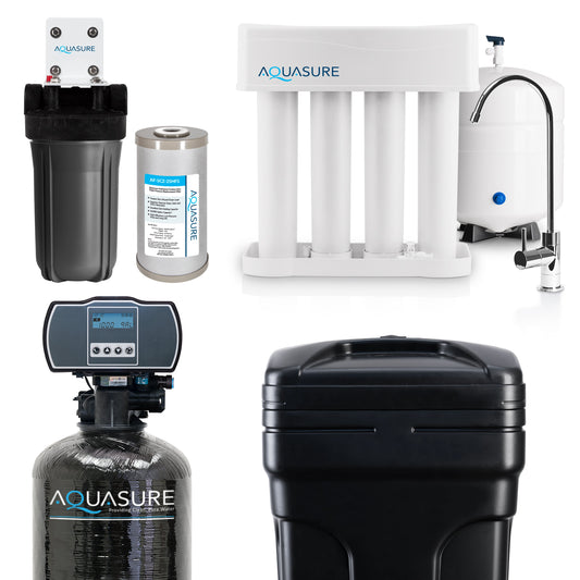 Aquasure Signature Pro Whole House Water Filter Bundle, 48K Grains Softener, 75 GPD RO System & Pre-Filter – AS-WHF48D