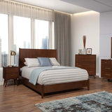 Alpine Flynn Mid Century Modern Queen Panel Bed, Walnut - 966WAL-01Q