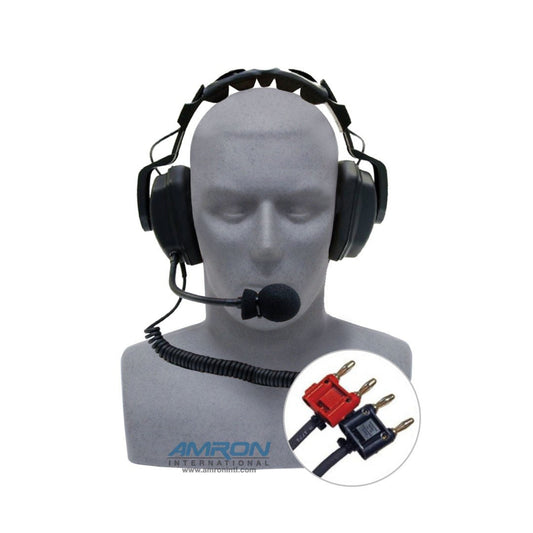Amron 2460-28 Standard Operator Headset with Boom Mic and Dual Banana Plugs - 2460-28