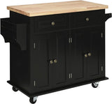 HomCom Kitchen Island on Wheels, Rolling Cart with Rubberwood Top - B08L44DQF8