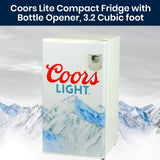 Coors Light Compact Fridge, 3.2 cu ft, Bottle Opener, Reversible Door, Licensed Artwork – CL90
