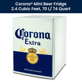 Corona Compact Bar Fridge w/ FreezerTempered Glass Shelves, Space-Saving Flat Back, Reversible Door, for Den, Dorm, Office, Home Bar - COR70-W