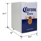Corona Compact Bar Fridge w/ FreezerTempered Glass Shelves, Space-Saving Flat Back, Reversible Door, for Den, Dorm, Office, Home Bar - COR70-W