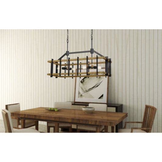 Alpine Cal Lighting Bruck 60W X 6 Metal/Pine Wood Island Chandelier -  FX-3705-6