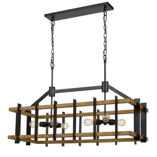 Alpine Cal Lighting Bruck 60W X 6 Metal/Pine Wood Island Chandelier -  FX-3705-6