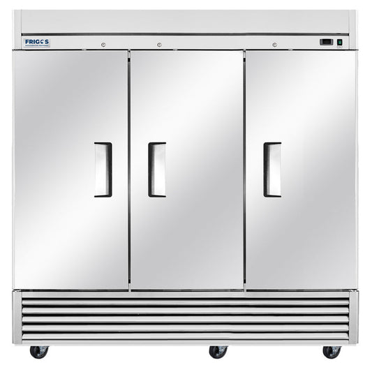 Frigos Commercial Reach in Refrigerator 3 Section Solid Door Frigos FG-RF-3D with Aluminum Interior with 304 Stainless Steel Floor - FG-RF-3D