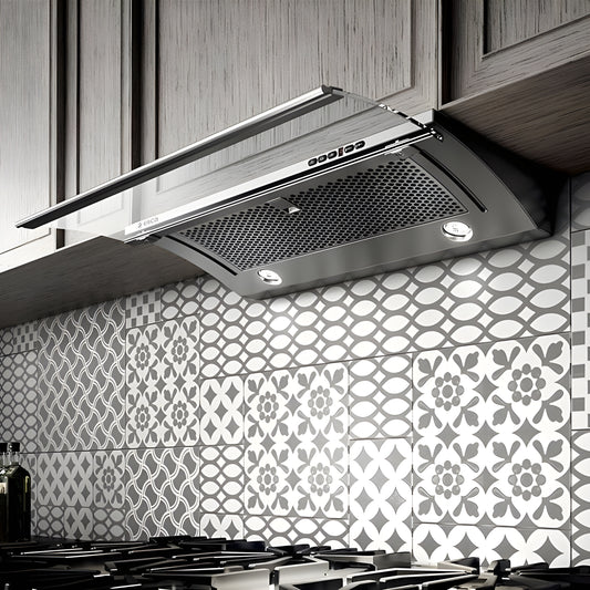 Elica - GLIDE - Iconic - 30" W x 11 1/2" - 19 3/4" D x 2 3/4" H, 450 CFM, Stainless + Clear Glass - UNDERCABINET HOODS | EGL430S1