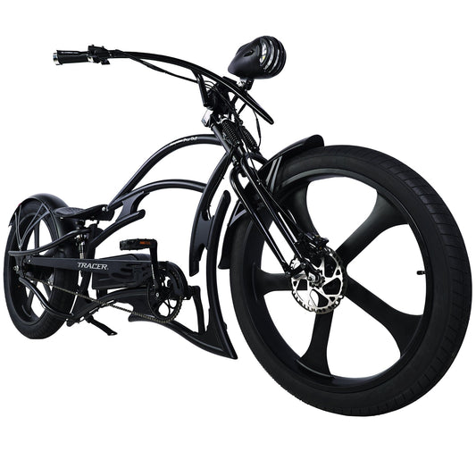 Tracer 800W 48V Raptor Pro DS Chopper Stretch Cruiser Fat Tire Electric Bike - EB-MB-RAPTOR PRO DS-WHI/WHI