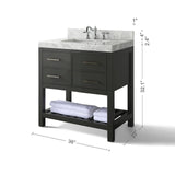 Ancerre Elizabeth Bathroom Vanity with Sink and Carrara White Marble Top Cabinet Set - VTS-ELIZABETH-36-W-CW - Backyard Provider