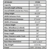 Tuxedo FP12K-K 12,000 lb Four Post Lift - Cable Driven - FP12K-K