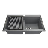 Bocchi 34" Undermount Double Bowl Composite Workstation Kitchen Sink with Covers in Metallic Black - 1618-505-0126HP