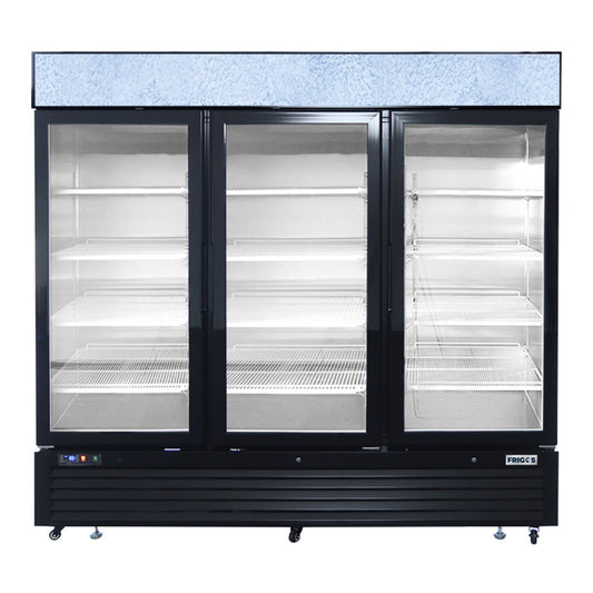 Frigos FGA-MGDR-3D-82 82" Three Hinged Glass Door Black Steel Exterior Merchandiser Cooler 69.54 Cu. Ft. - FGA-MGDR-3D-82
