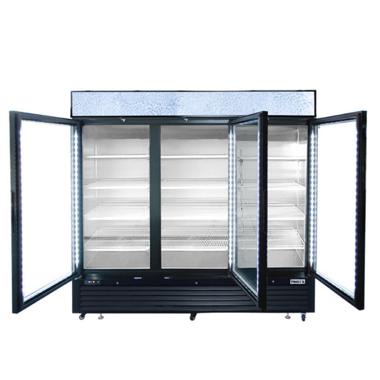 Frigos FGA-MGDR-3D-82 82" Three Hinged Glass Door Black Steel Exterior Merchandiser Cooler 69.54 Cu. Ft. - FGA-MGDR-3D-82