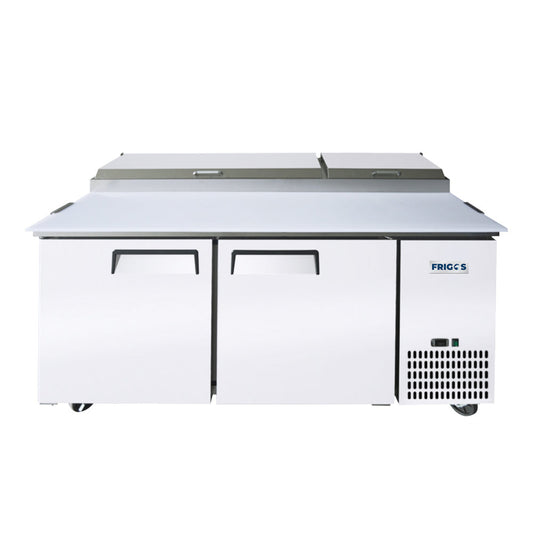 Frigos FGA-PZPT-2D-67 67" Two Solid Door Refrigerated Pizza Prep Table (9) 1/3 size pans - FGA-PZPT-2D-67