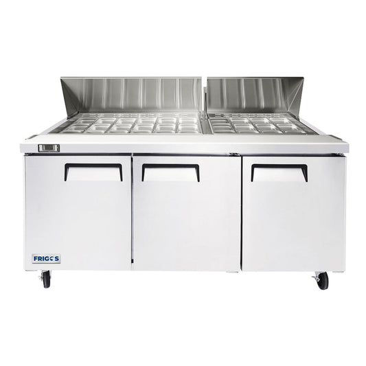 Frigos FGA-SPT-30P-73-MT 73" Three Door Mega Top Refrigerator Sandwich Prep Table (30) 1/6 size pans - FGA-SPT-30P-73-MT