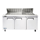 Frigos FGA-SPT-30P-73-MT 73" Three Door Mega Top Refrigerator Sandwich Prep Table (30) 1/6 size pans - FGA-SPT-30P-73-MT