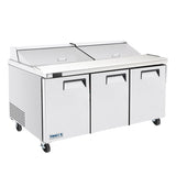 Frigos FGA-SPT-30P-73-MT 73" Three Door Mega Top Refrigerator Sandwich Prep Table (30) 1/6 size pans - FGA-SPT-30P-73-MT