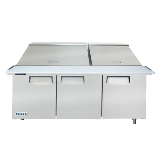 Frigos FGA-SPT-30P-73-MT 73" Three Door Mega Top Refrigerator Sandwich Prep Table (30) 1/6 size pans - FGA-SPT-30P-73-MT