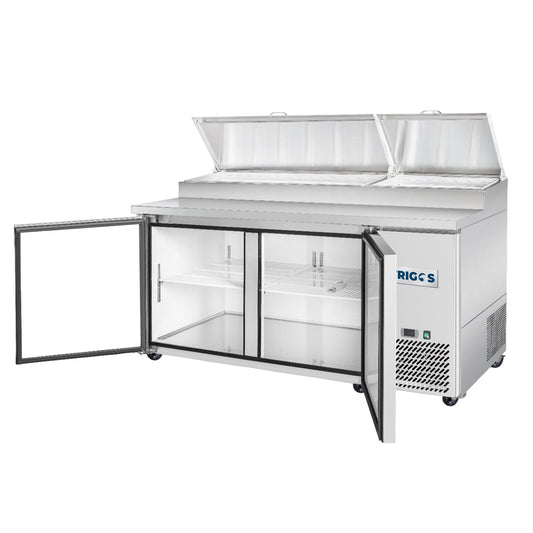 Frigos Pizza Prep Table Refrigerator 67" Width 2 Door Frigos FG-PZPT-67 with Aluminum Interior with 304 Stainless Steel Floor - FG-PZPT-67