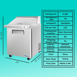 Frigos FG-SWPT-29 Prep Table, 29" 1-Door, SS Floor