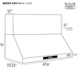 Kucht Professional 48" Wall Mount Range Hood 1,200 CFM in Stainless Steel - KRH4821A
