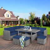 Tangkula 7 Pieces Patio Furniture Set, Outdoor Sectional Rattan Sofa Set with Cushions - HW67190BK+