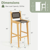 Tangkula Teak Wood Bar Chair, 30” Rattan Bar Stool with Backrest & Footrest - JV11897