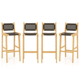Tangkula Teak Wood Bar Chair, 30” Rattan Bar Stool with Backrest & Footrest - JV11897