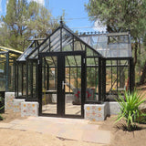 Janssens | 13x13x10 Ft Royal EOS T Glass Greenhouse Kit With 4mm Tempered Glass Glazing - ROYAL-EOS-T-GRND-WHITE