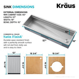 KRAUS Kore Dual Tier 57" Undermount Workstation 16 Gauge Single Bowl Kitchen Sink