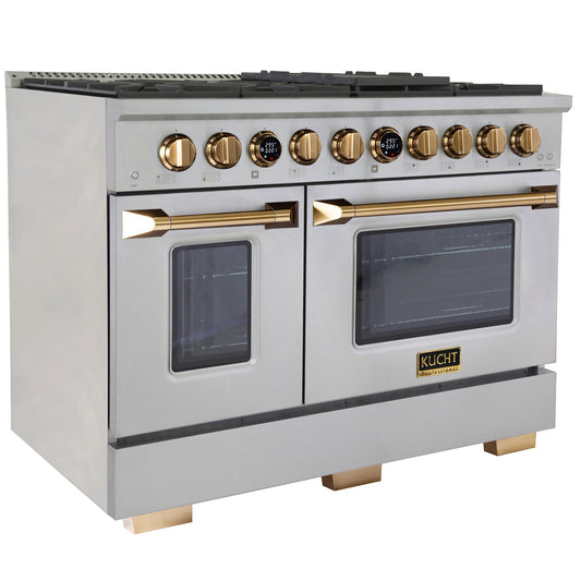 Kucht 48" 6.7 cu. ft. 8 Burner Natural Gas Dual Fuel Range in Stainless Steel with Gold Accents and Digital Thermostat - KXP48-GL