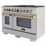 Kucht 48" 6.7 cu. ft. 8 Burner Natural Gas Dual Fuel Range in Stainless Steel with Gold Accents and Digital Thermostat - KXP48-GL