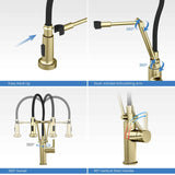 Kibi Engel Single Handle Pull Down Kitchen Faucet In Brushed Gold Finish - KKF2014BG