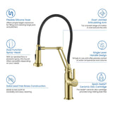 Kibi Engel Single Handle Pull Down Kitchen Faucet In Brushed Gold Finish - KKF2014BG