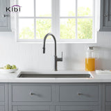 Kibi Hilo Single Handle High Arc Pull Down Kitchen Faucet With Soap Dispenser in Titanium Finish - C-KKF2008TT-KSD100TT