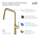 Kibi Macon Single Handle High Arc Pull Down Kitchen Faucet With Soap Dispenser in Brushed Gold Finish - C-KKF2007BG-KSD100BG