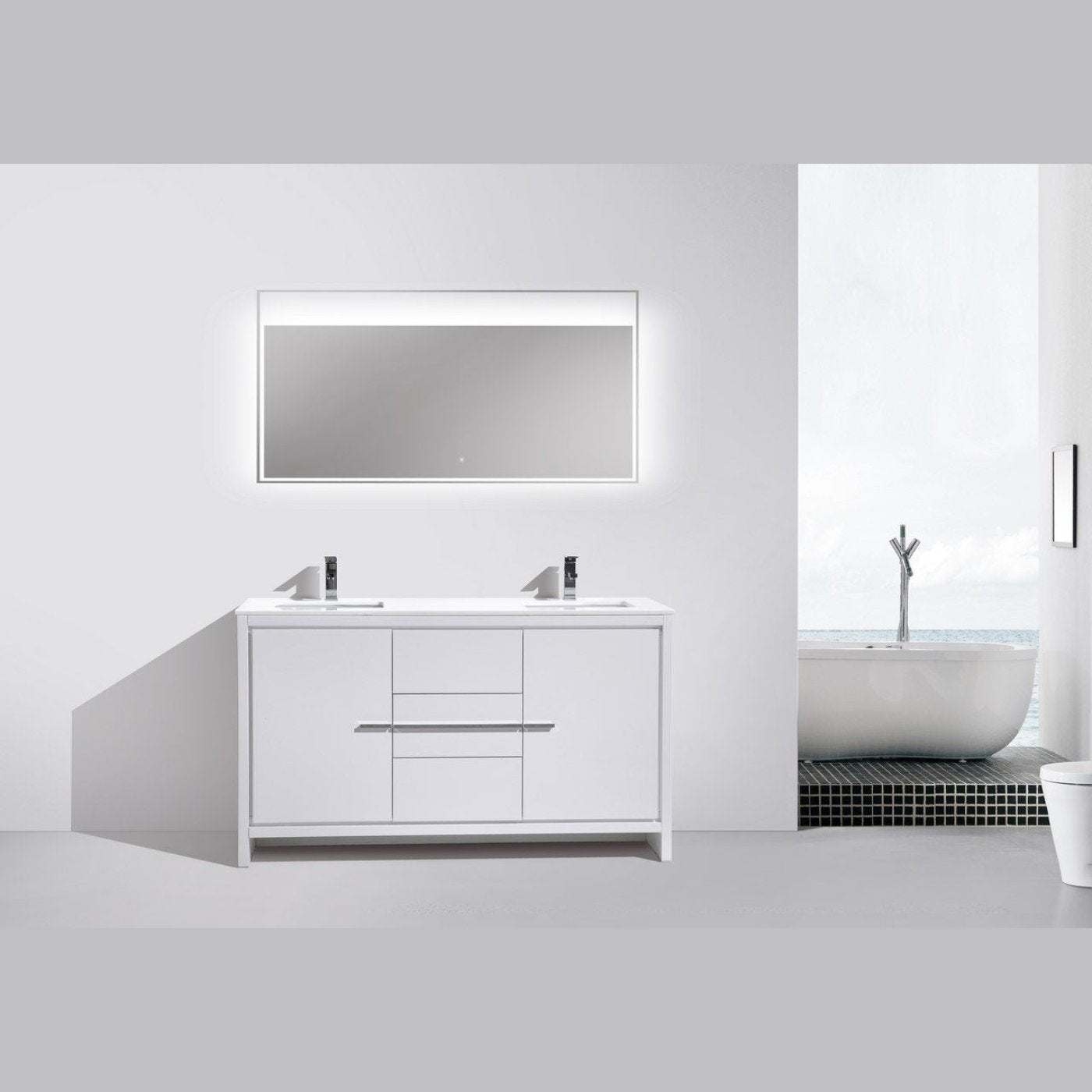 KubeBath Dolce 60 in. Freestanding Double Sink Modern Bathroom Vanity with White Quartz Counter-Top and Cabinet Color Options - AD660DGW