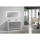 KubeBath Dolce 60 in. Freestanding Double Sink Modern Bathroom Vanity with White Quartz Counter-Top and Cabinet Color Options - AD660DGW