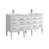 KubeBath Eiffel 60 in. Double Sink Vanity with Quartz Counter Top and White Lacquer Cabinets - E60-GW