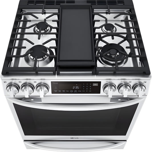 LG 30 in. 6.3-Cu. Ft. Smart Wi-Fi Enabled ProBake Convection InstaView Gas Slide-in Range with Air Fry, Stainless Steel (LSGL6337F)